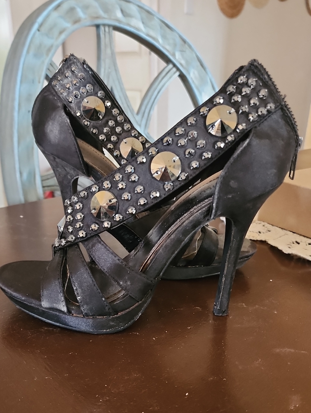 Wild Diva Black Studded High Heel Sandals